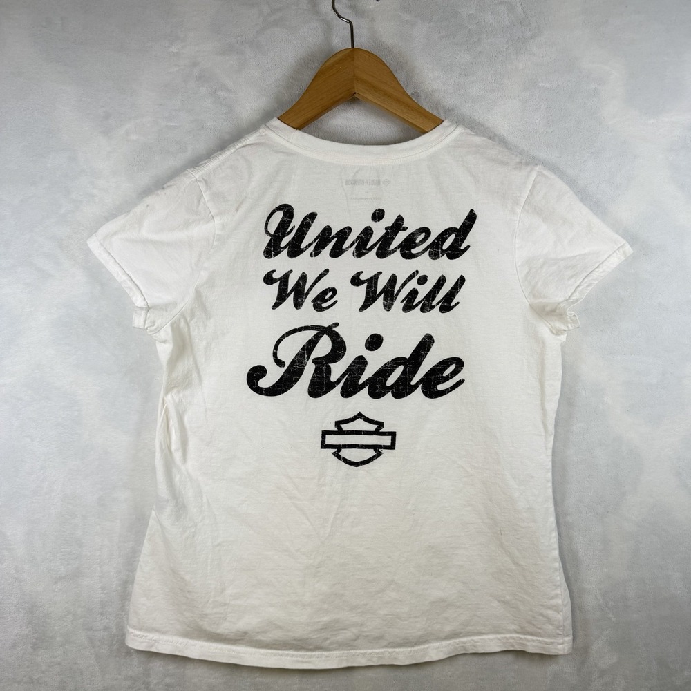Harley Davidson Womens Size Medium White Tshirt "United We Will Ride" Biker